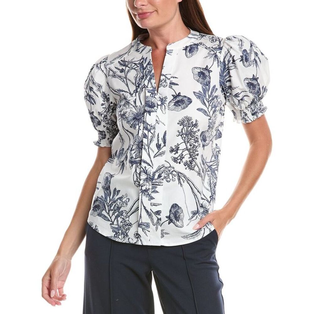 T Tahari Womens  Split Neck Blouse, Navy